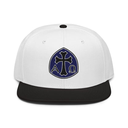 Alpha Omega Gothic Cross Emblem Flat Stitch Snapback - Inken Image