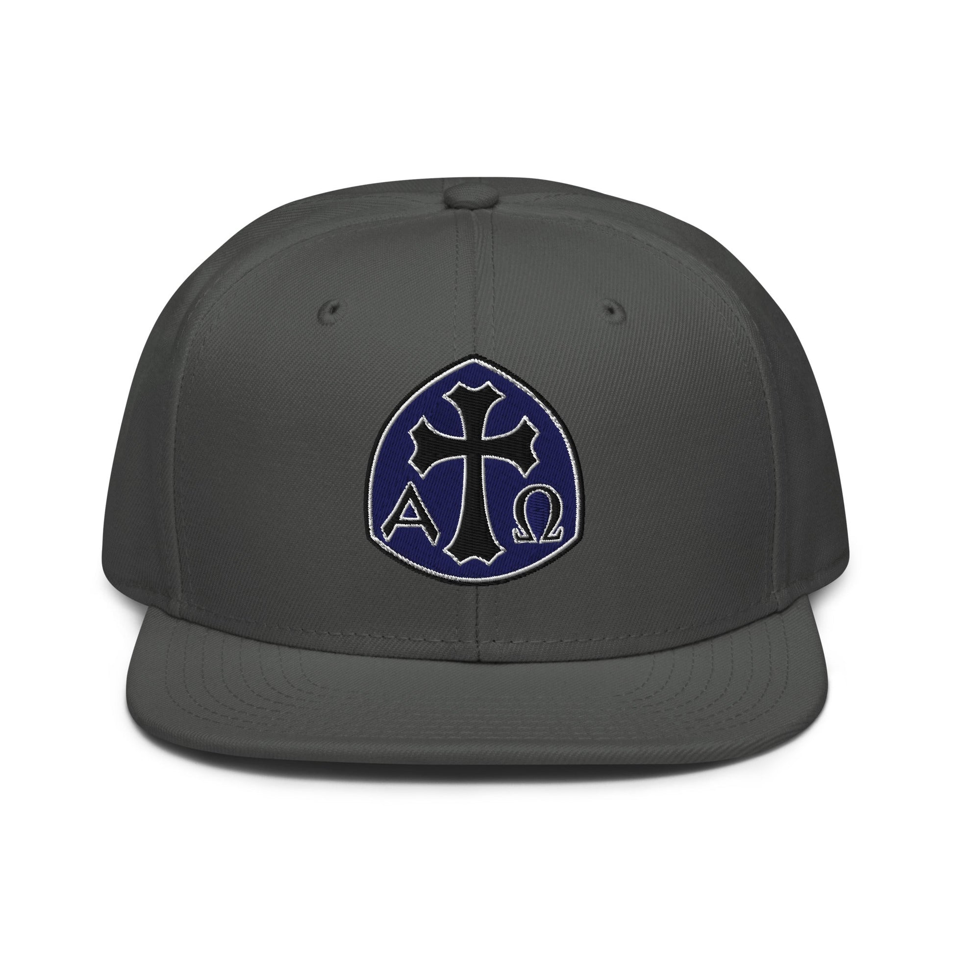Alpha Omega Gothic Cross Emblem Flat Stitch Snapback - Inken Image