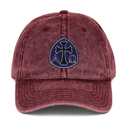 Alpha Omega Gothic Cross Emblem Flat Stitch Vintage Cotton Twill Cap - Inken Image