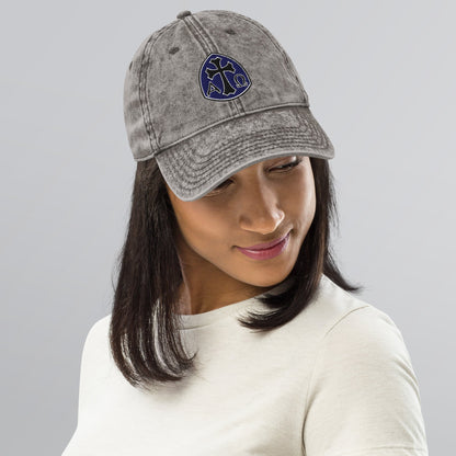 Alpha Omega Gothic Cross Emblem Flat Stitch Vintage Cotton Twill Cap - Inken Image