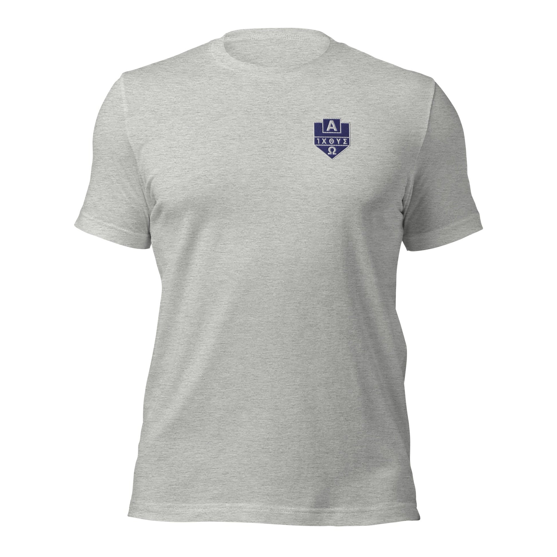 Alpha Omega ICTHYS Greek Shield Embroidered T-Shirt - Inken Image