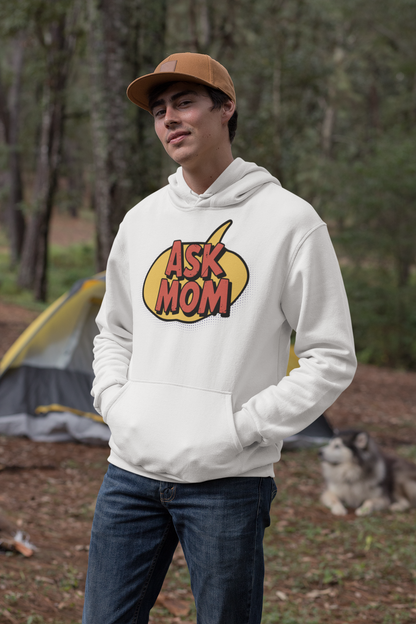 ASK MOM Comic Speech Bubble Hoodie Funny Retro Dad Gift for Father’s Day Vintage Comic Book Style Hoodie