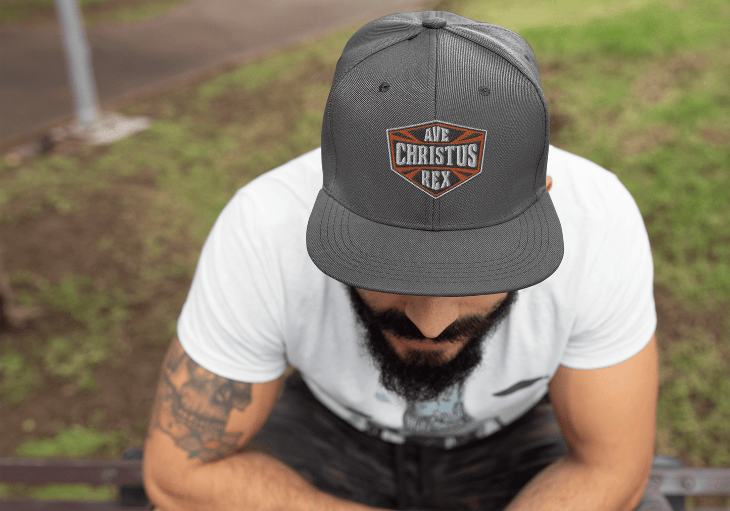 Ave Christus Rex "Hail Christ the King" Flat Embroidered Shield Snapback - Inken Image