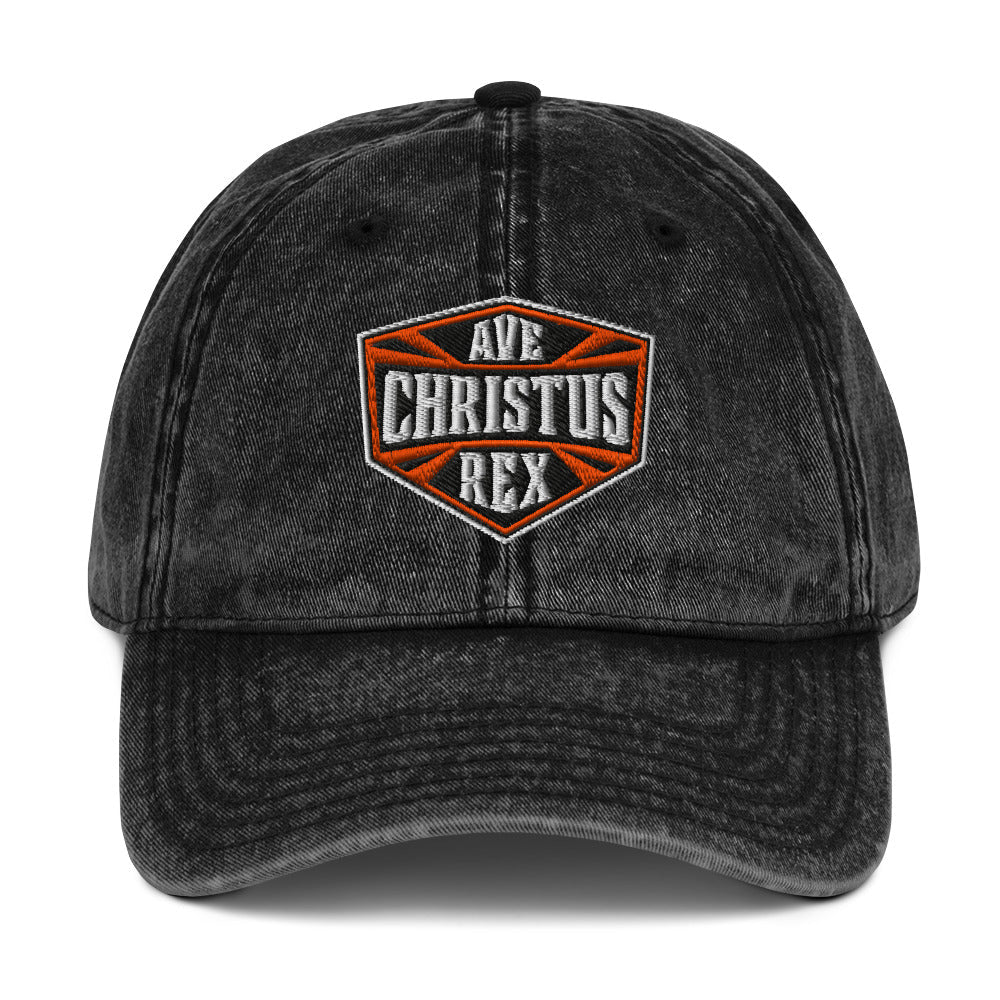 Ave Christus Rex "Hail Christ the King" Flat Embroidered Shield Vintage Cotton Twill Cap - Inken Image