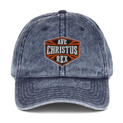 Ave Christus Rex "Hail Christ the King" Flat Embroidered Shield Vintage Cotton Twill Cap - Inken Image