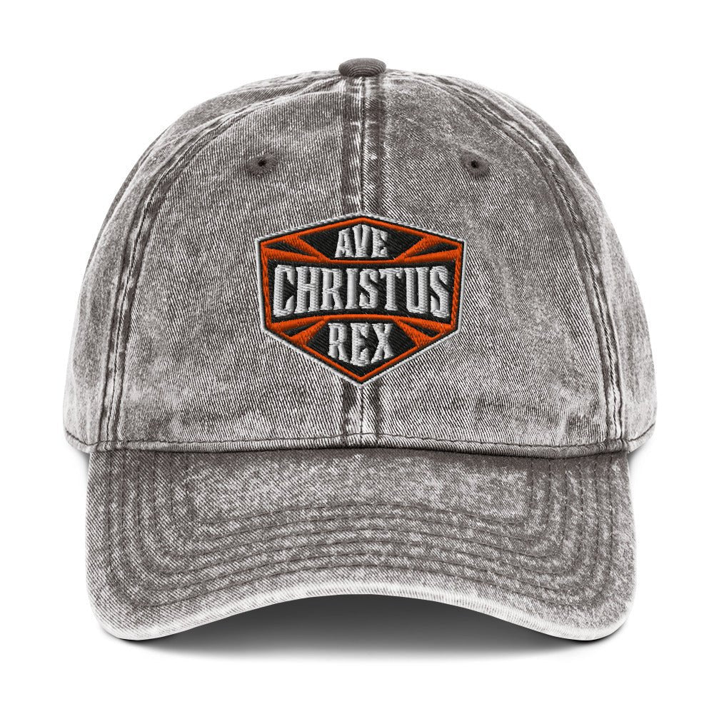 Ave Christus Rex "Hail Christ the King" Flat Embroidered Shield Vintage Cotton Twill Cap - Inken Image