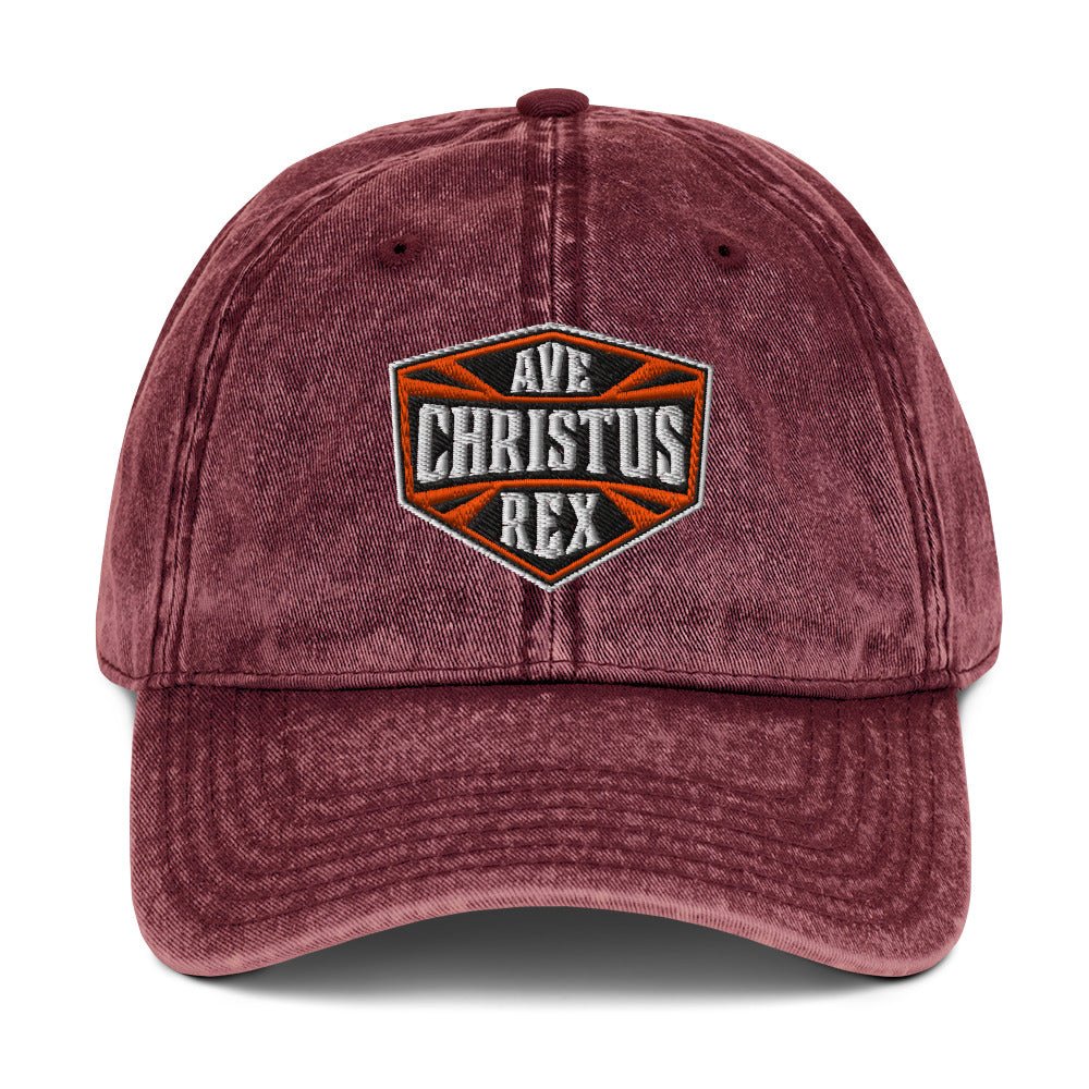 Ave Christus Rex "Hail Christ the King" Flat Embroidered Shield Vintage Cotton Twill Cap - Inken Image