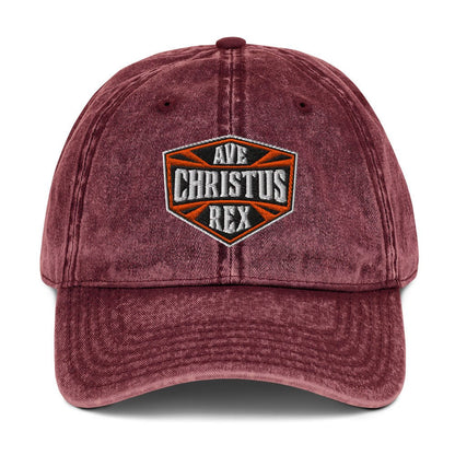 Ave Christus Rex "Hail Christ the King" Flat Embroidered Shield Vintage Cotton Twill Cap - Inken Image