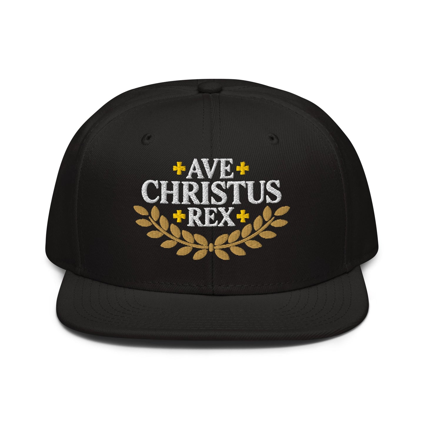 Ave Christus Rex "Hail Christ the King" Gold Wreath Flat Embroidered Snapback - Inken Image