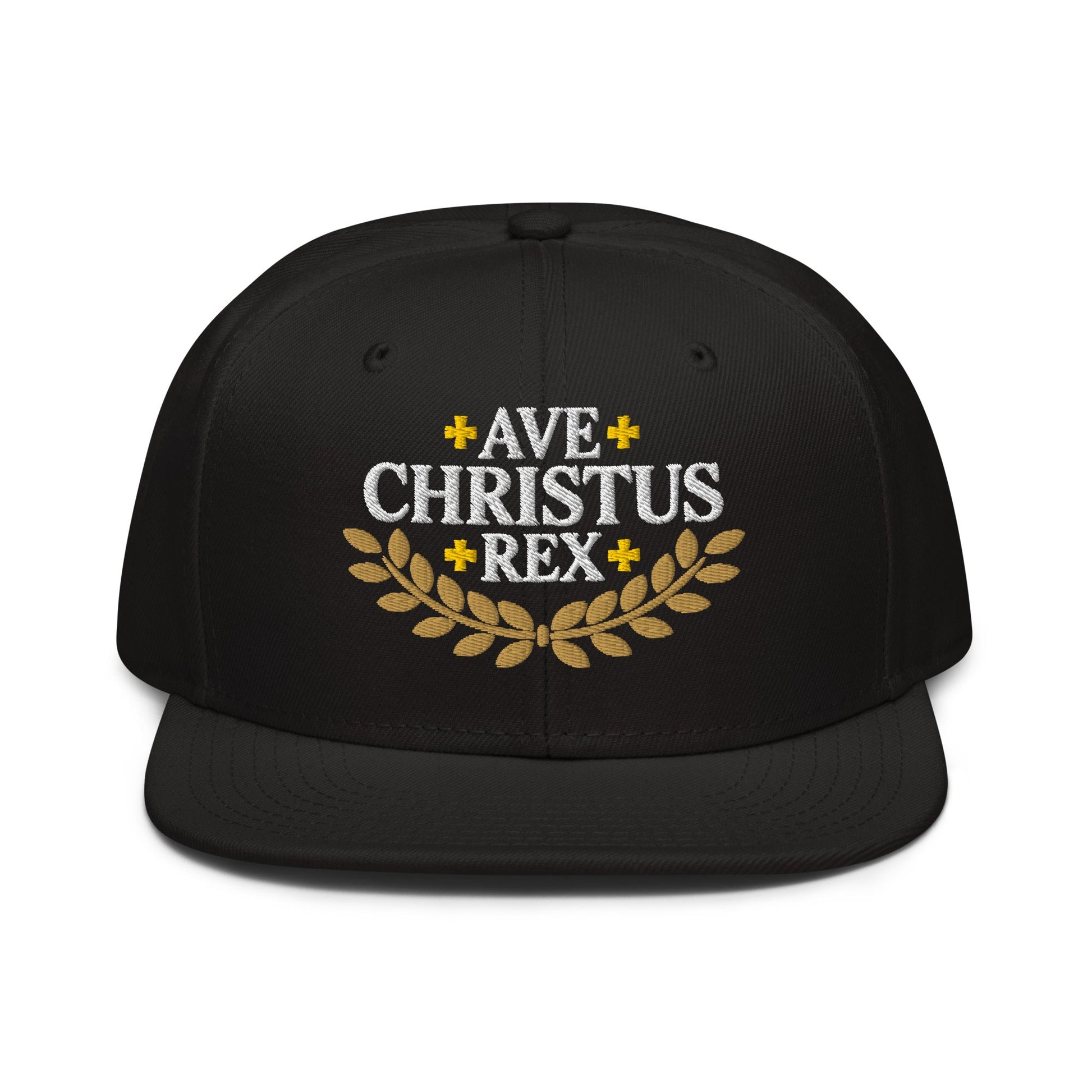 Ave Christus Rex "Hail Christ the King" Gold Wreath Flat Embroidered Snapback - Inken Image