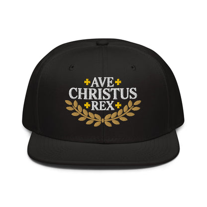 Ave Christus Rex "Hail Christ the King" Gold Wreath Flat Embroidered Snapback - Inken Image
