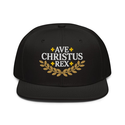 Ave Christus Rex "Hail Christ the King" Gold Wreath Flat Embroidered Snapback - Inken Image