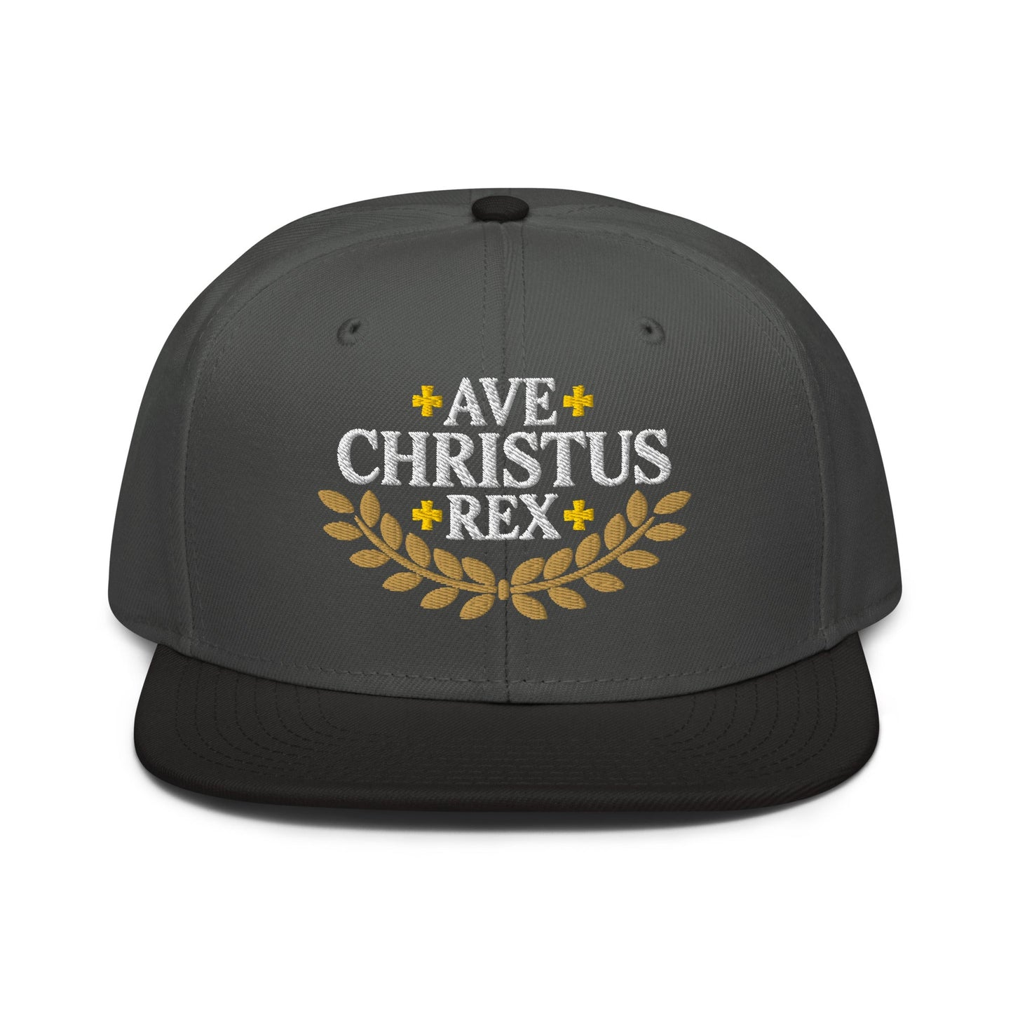 Ave Christus Rex "Hail Christ the King" Gold Wreath Flat Embroidered Snapback - Inken Image