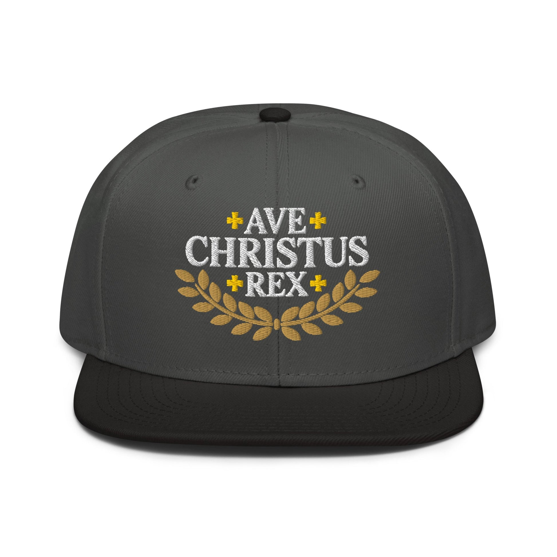 Ave Christus Rex "Hail Christ the King" Gold Wreath Flat Embroidered Snapback - Inken Image