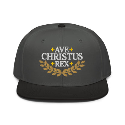 Ave Christus Rex "Hail Christ the King" Gold Wreath Flat Embroidered Snapback - Inken Image