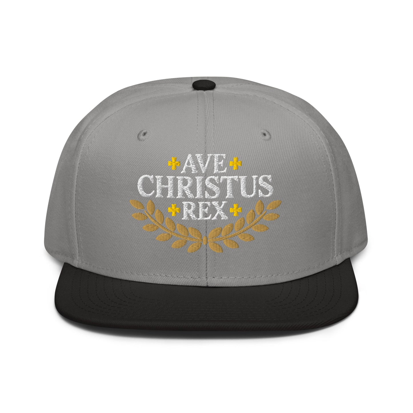 Ave Christus Rex "Hail Christ the King" Gold Wreath Flat Embroidered Snapback - Inken Image
