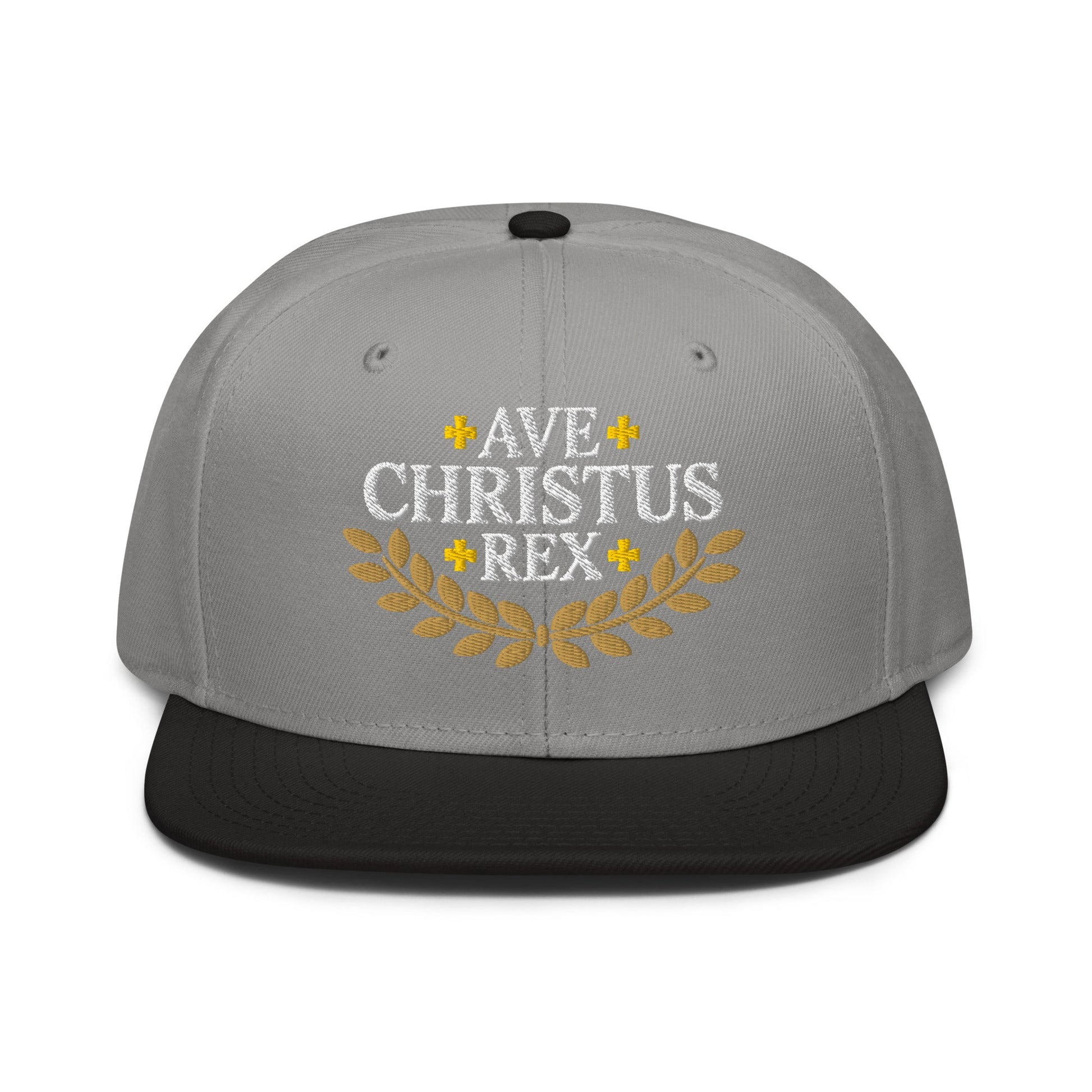 Ave Christus Rex "Hail Christ the King" Gold Wreath Flat Embroidered Snapback - Inken Image