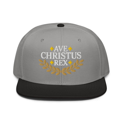Ave Christus Rex "Hail Christ the King" Gold Wreath Flat Embroidered Snapback - Inken Image