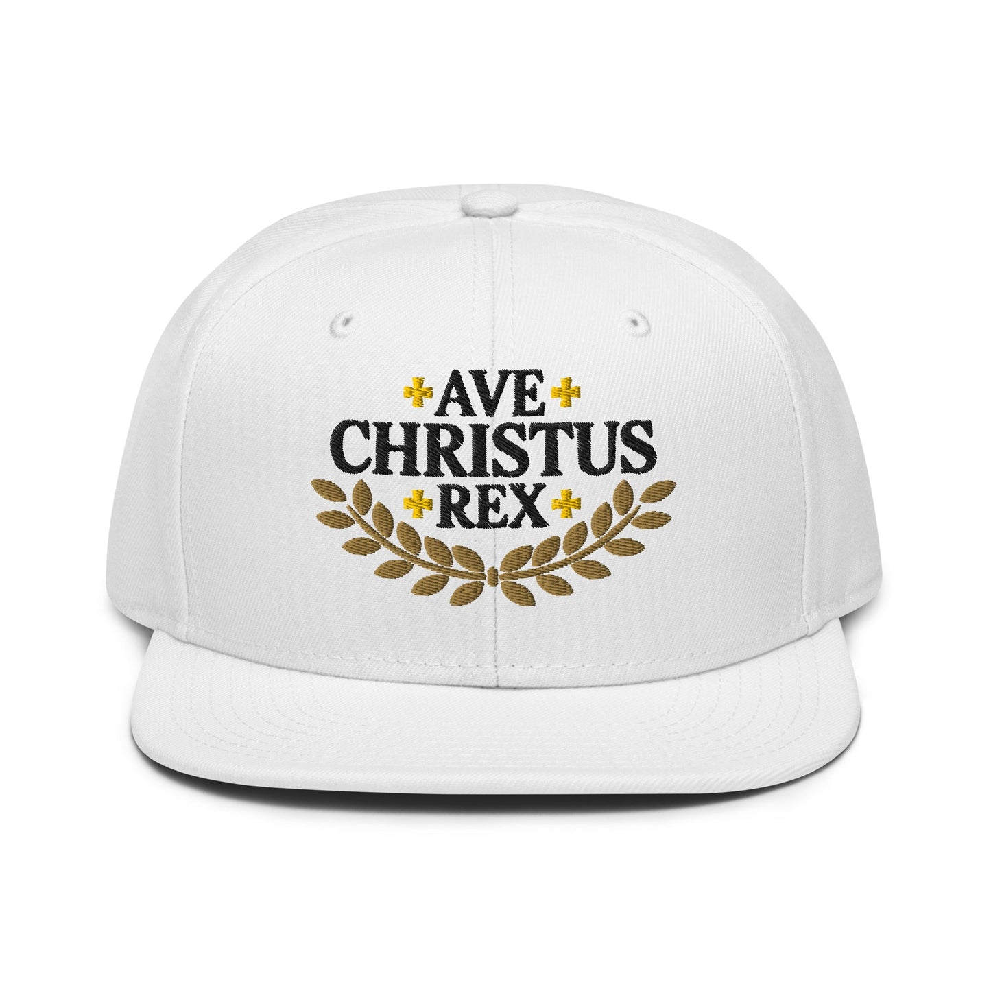 Ave Christus Rex "Hail Christ the King" Gold Wreath Flat Embroidered Snapback - Inken Image