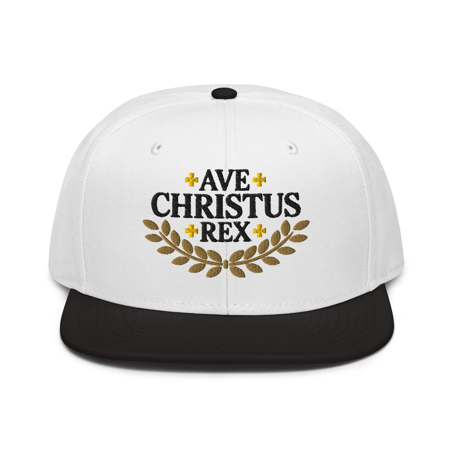 Ave Christus Rex "Hail Christ the King" Gold Wreath Flat Embroidered Snapback - Inken Image