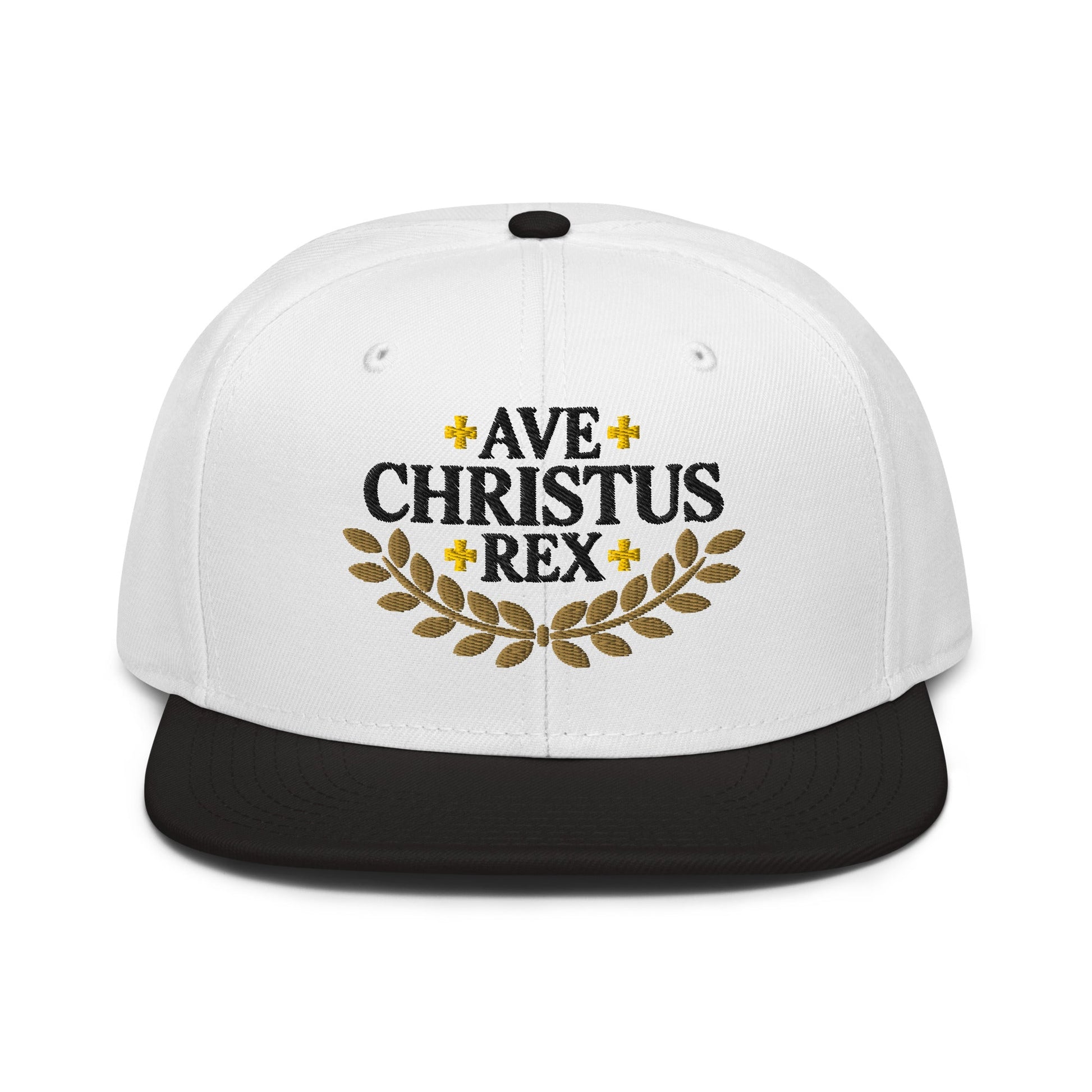 Ave Christus Rex "Hail Christ the King" Gold Wreath Flat Embroidered Snapback - Inken Image