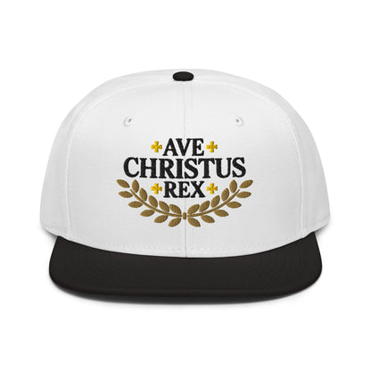 Ave Christus Rex "Hail Christ the King" Gold Wreath Flat Embroidered Snapback - Inken Image