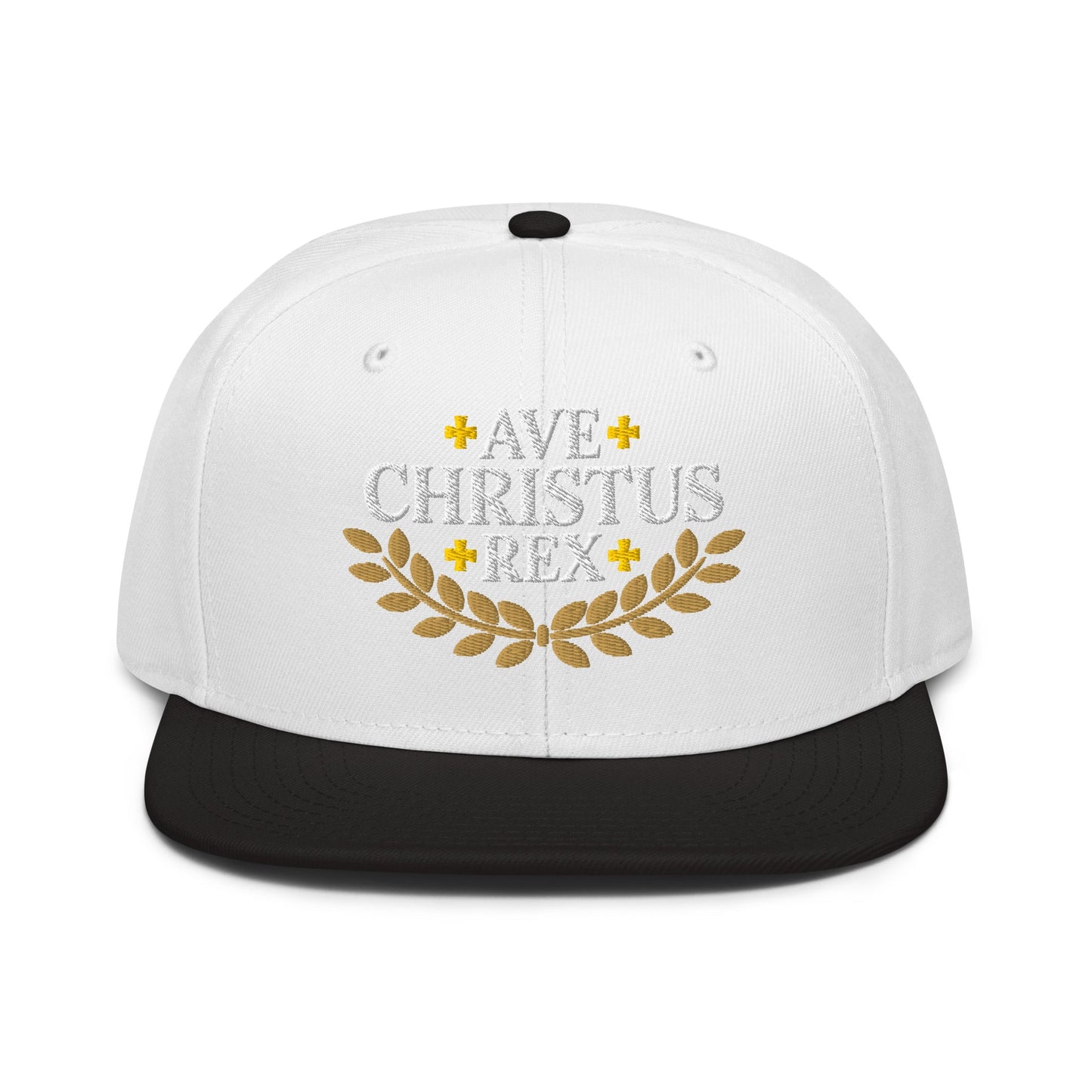 Ave Christus Rex "Hail Christ the King" Gold Wreath Flat Embroidered Snapback - Inken Image