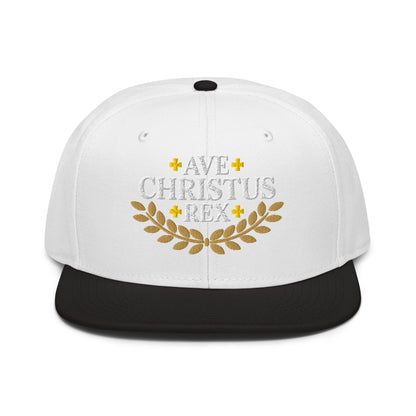 Ave Christus Rex "Hail Christ the King" Gold Wreath Flat Embroidered Snapback - Inken Image