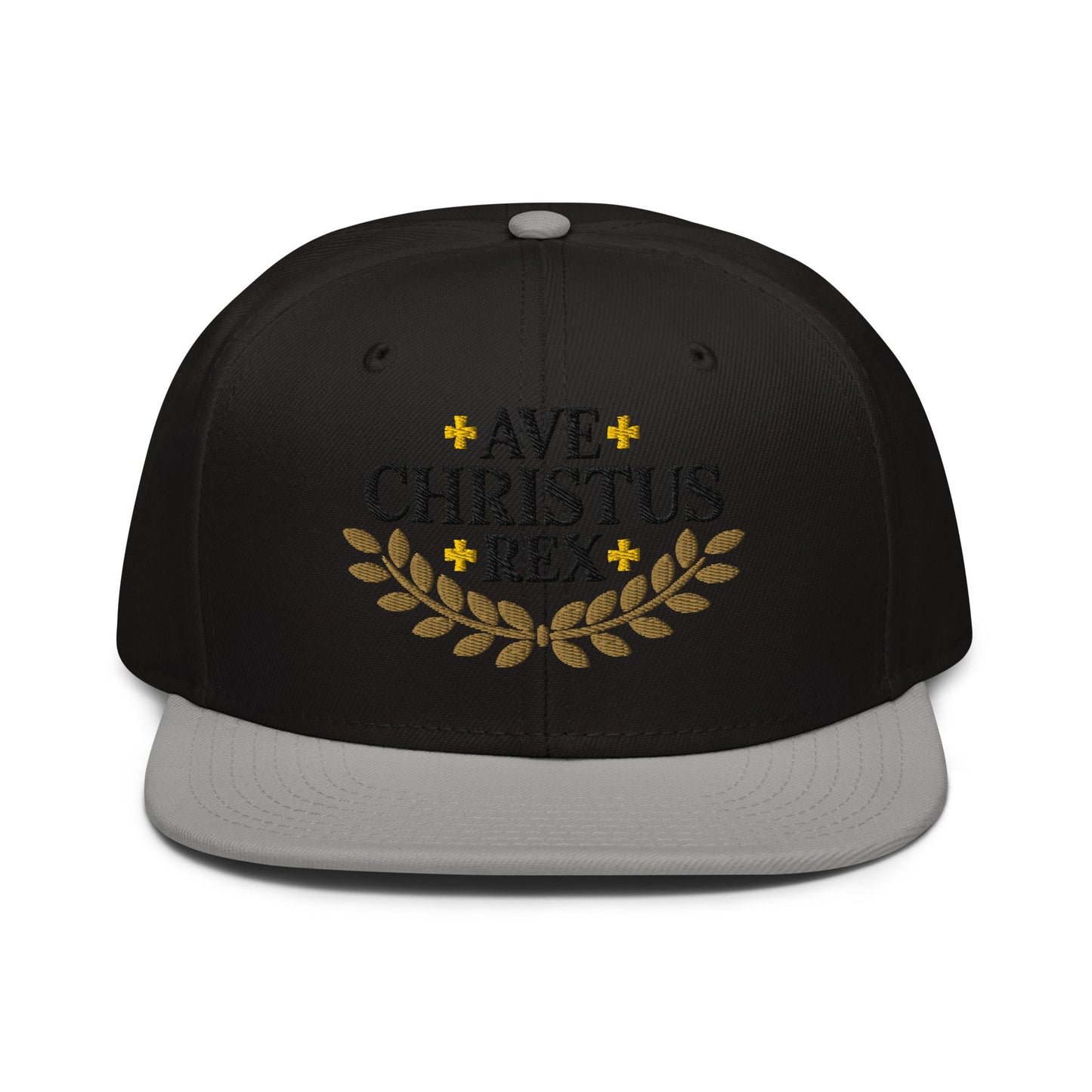 Ave Christus Rex "Hail Christ the King" Gold Wreath Flat Embroidered Snapback - Inken Image