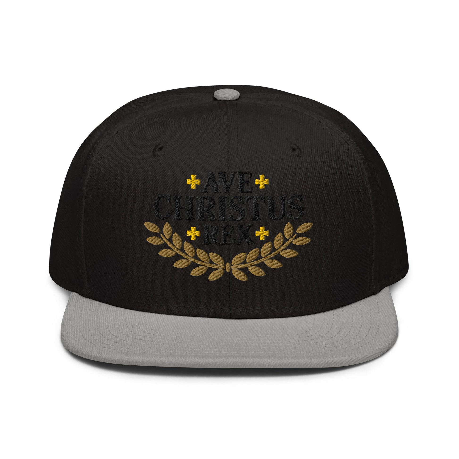 Ave Christus Rex "Hail Christ the King" Gold Wreath Flat Embroidered Snapback - Inken Image