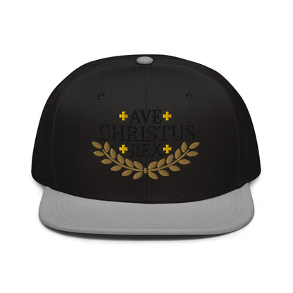 Ave Christus Rex "Hail Christ the King" Gold Wreath Flat Embroidered Snapback - Inken Image