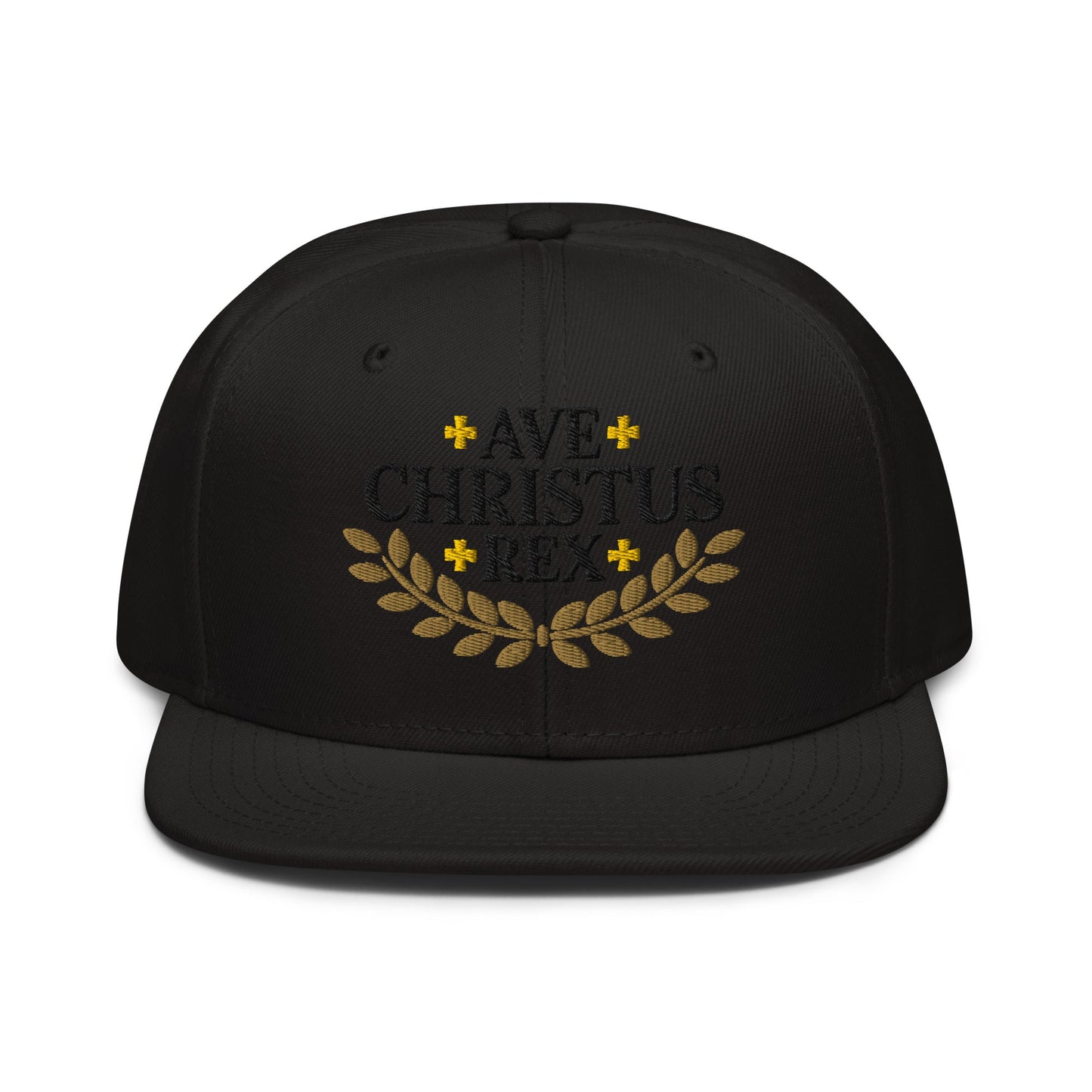 Ave Christus Rex "Hail Christ the King" Gold Wreath Flat Embroidered Snapback - Inken Image
