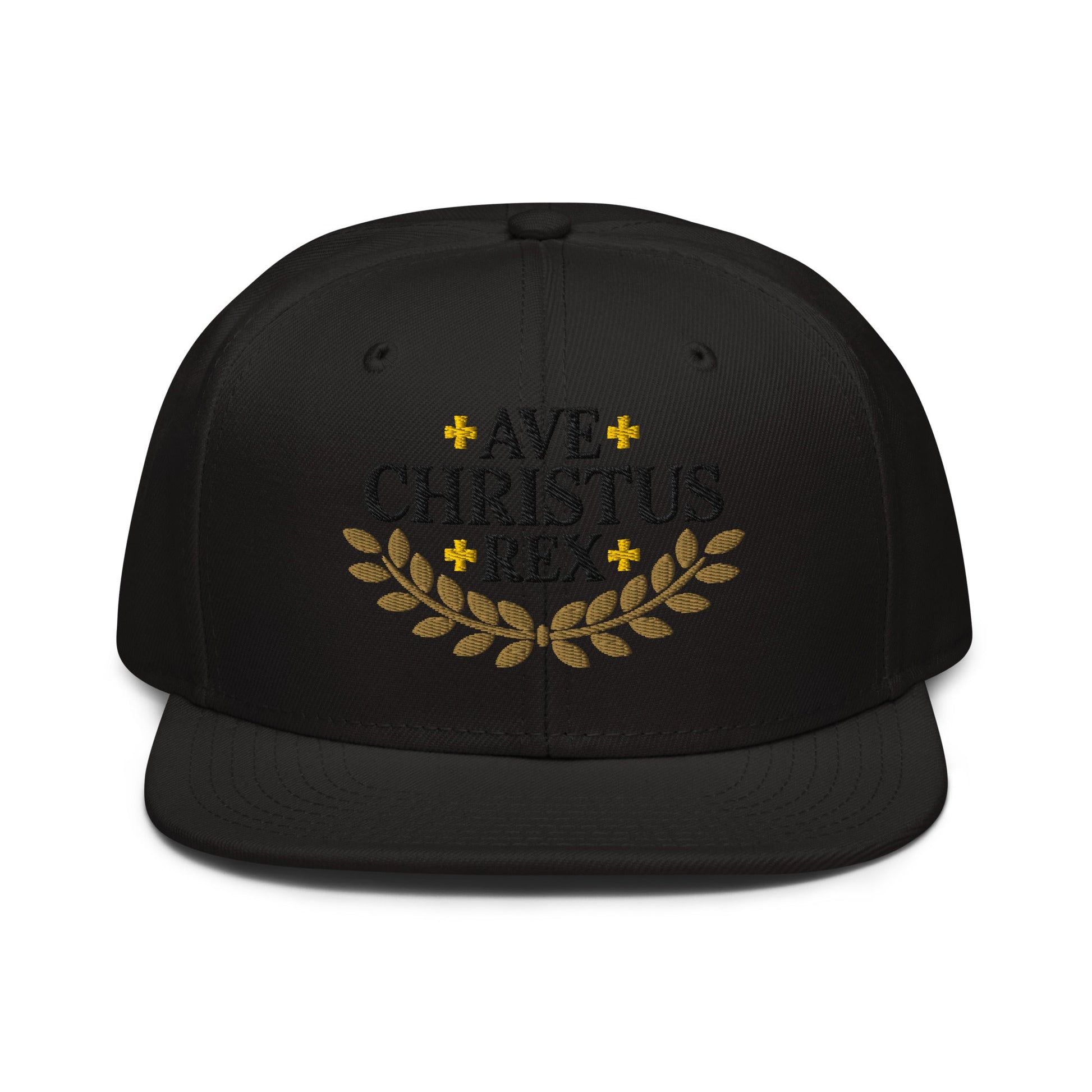 Ave Christus Rex "Hail Christ the King" Gold Wreath Flat Embroidered Snapback - Inken Image