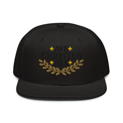 Ave Christus Rex "Hail Christ the King" Gold Wreath Flat Embroidered Snapback - Inken Image