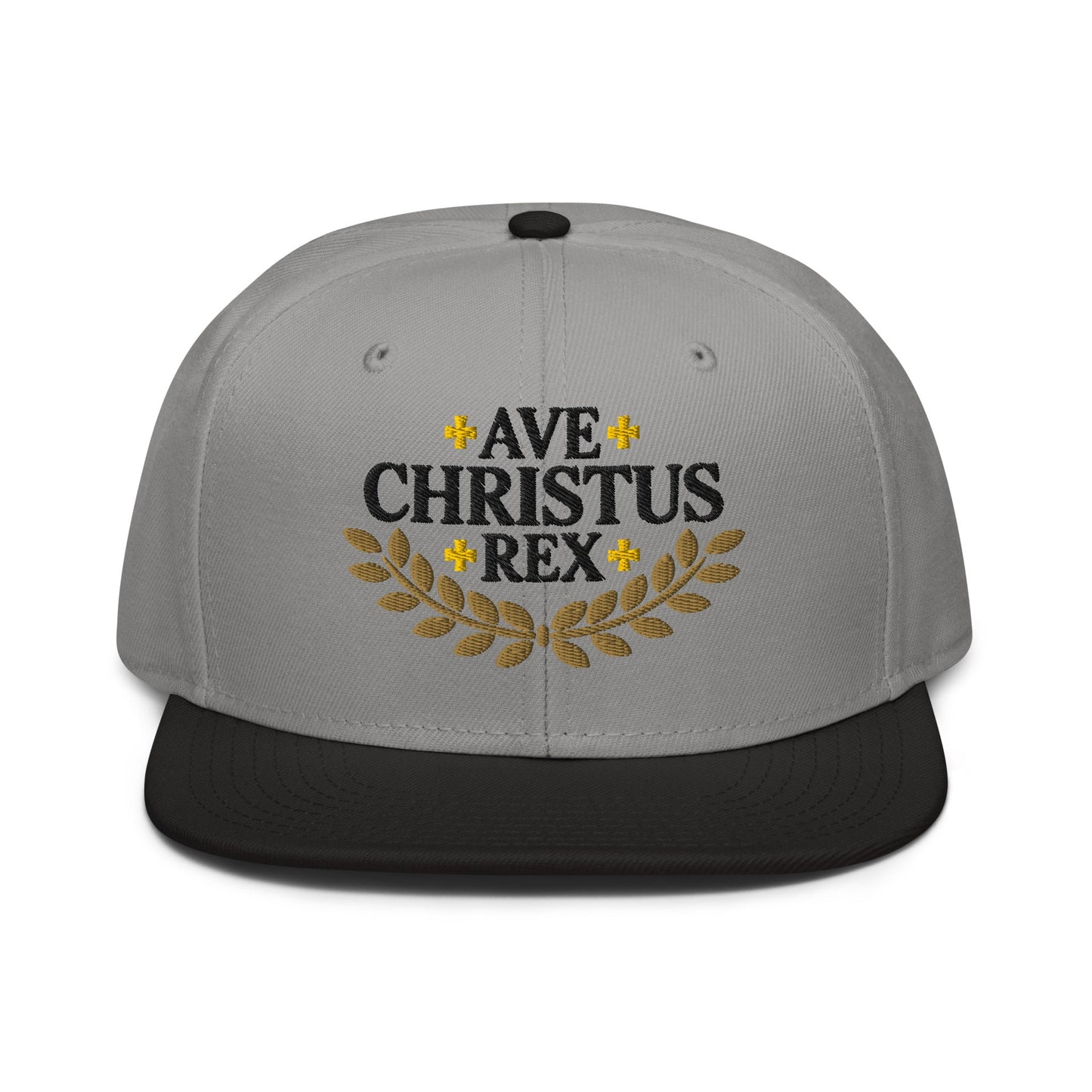 Ave Christus Rex "Hail Christ the King" Gold Wreath Flat Embroidered Snapback - Inken Image