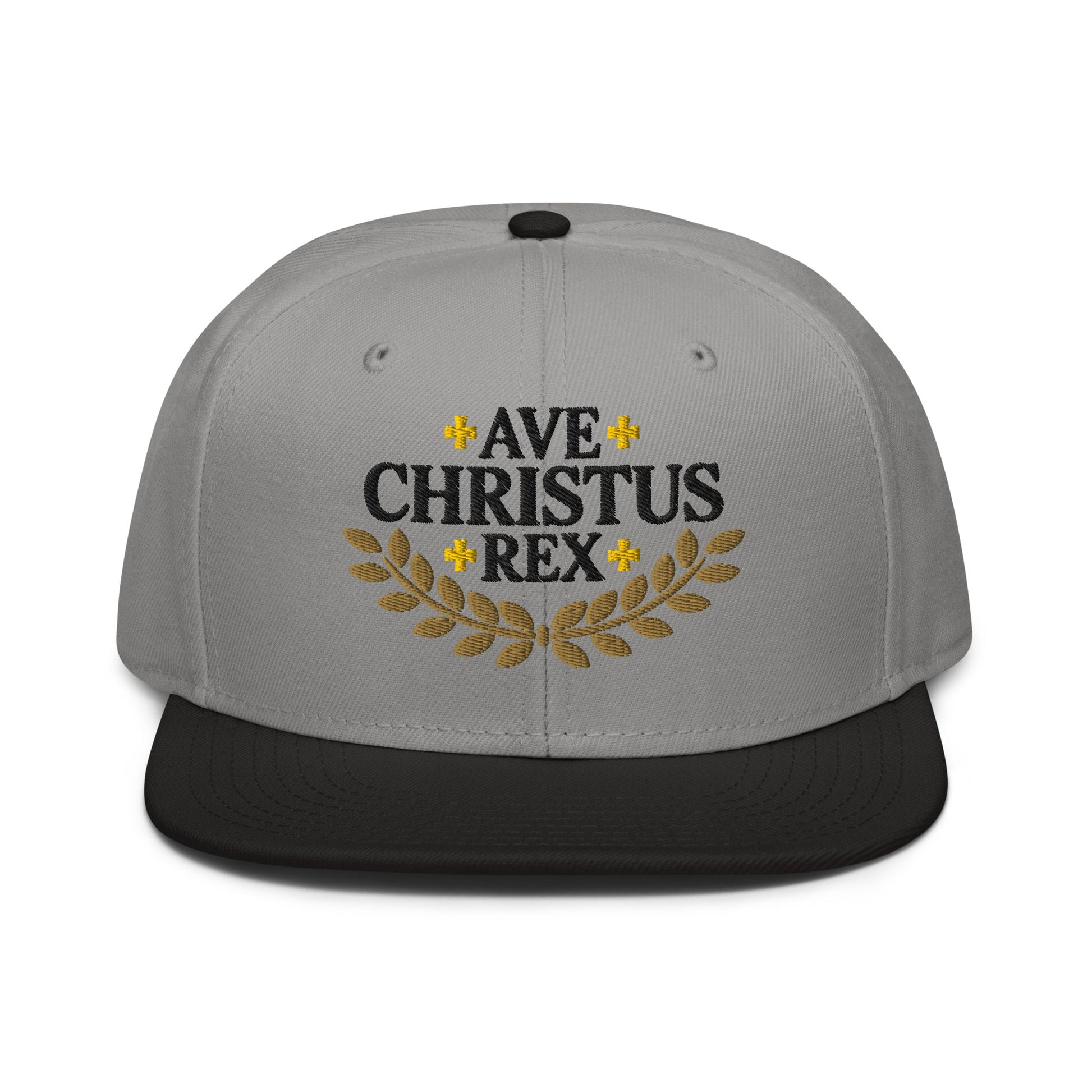 Ave Christus Rex "Hail Christ the King" Gold Wreath Flat Embroidered Snapback - Inken Image