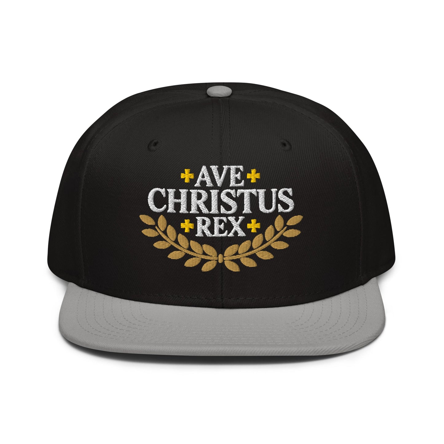 Ave Christus Rex "Hail Christ the King" Gold Wreath Flat Embroidered Snapback - Inken Image