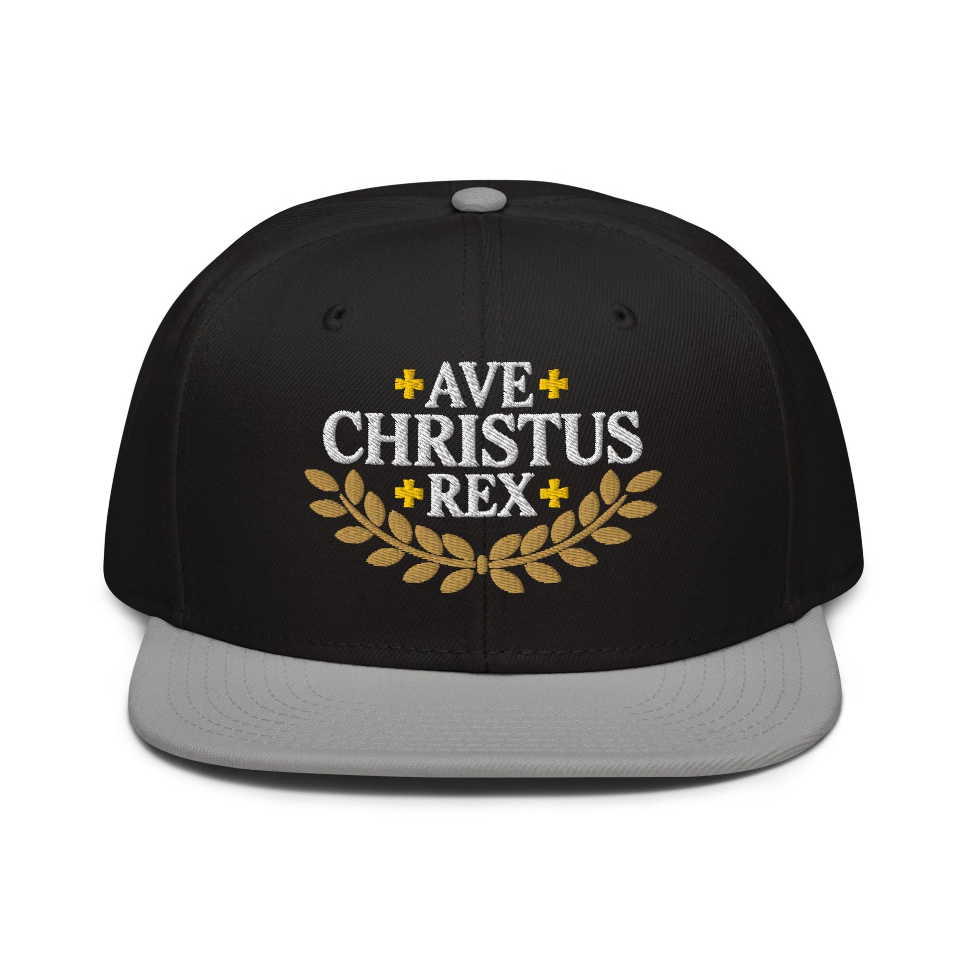 Ave Christus Rex "Hail Christ the King" Gold Wreath Flat Embroidered Snapback - Inken Image