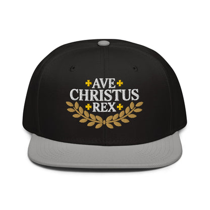 Ave Christus Rex "Hail Christ the King" Gold Wreath Flat Embroidered Snapback - Inken Image