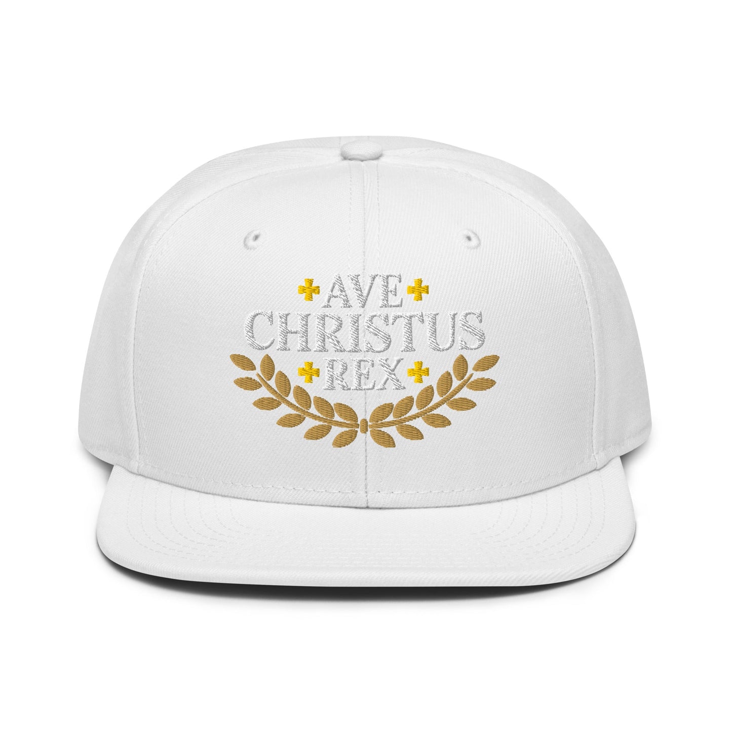 Ave Christus Rex "Hail Christ the King" Gold Wreath Flat Embroidered Snapback - Inken Image