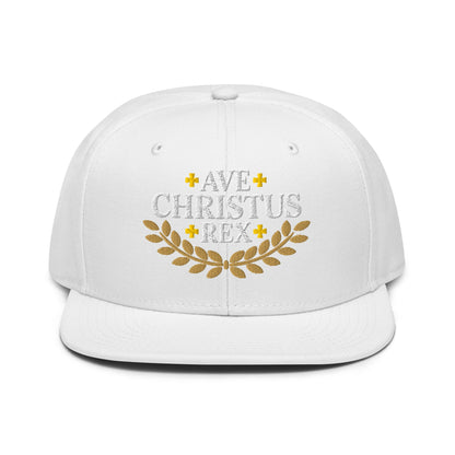 Ave Christus Rex "Hail Christ the King" Gold Wreath Flat Embroidered Snapback - Inken Image