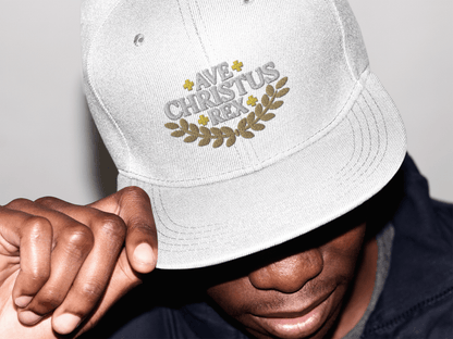 Ave Christus Rex "Hail Christ the King" Gold Wreath Flat Embroidered Snapback - Inken Image