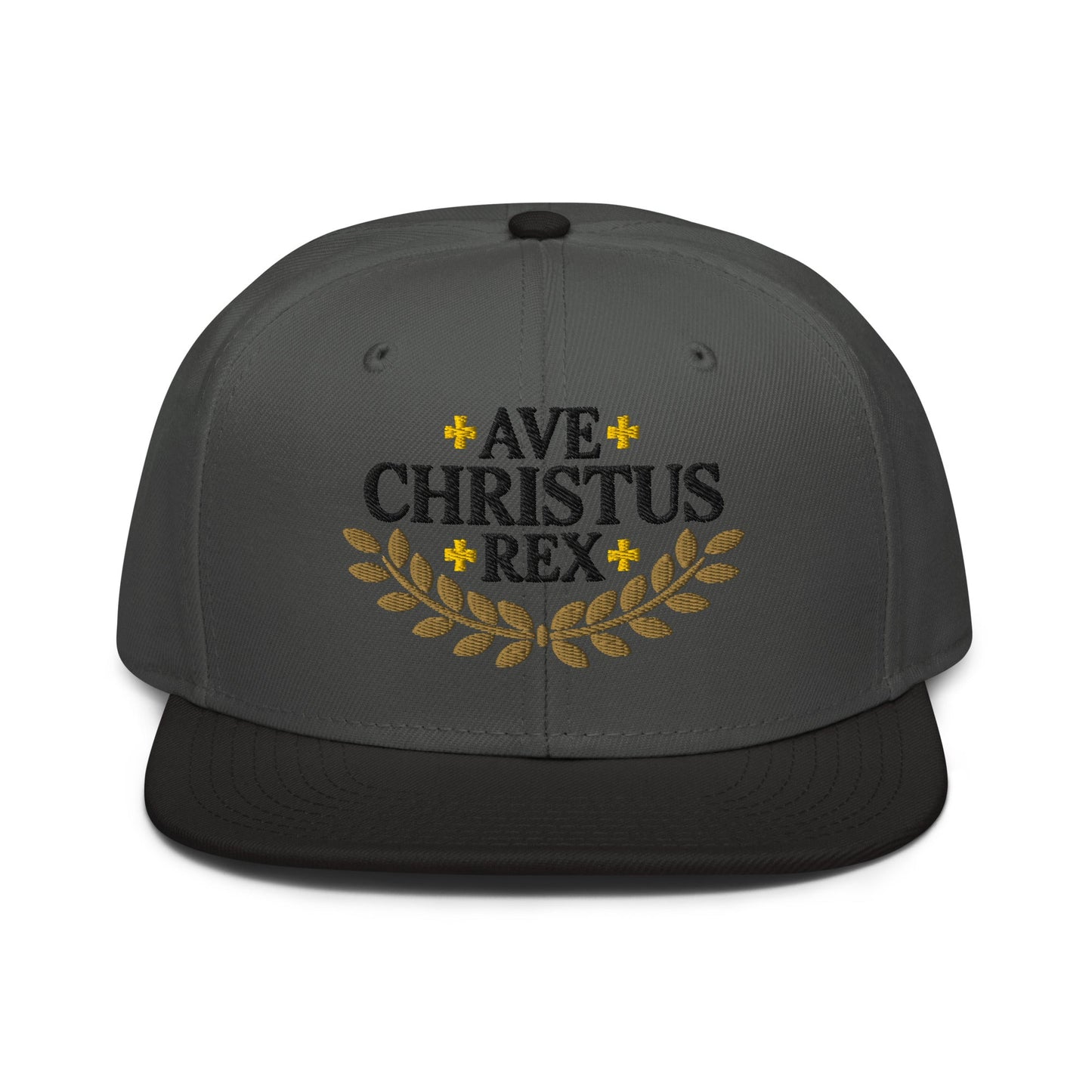 Ave Christus Rex "Hail Christ the King" Gold Wreath Flat Embroidered Snapback - Inken Image