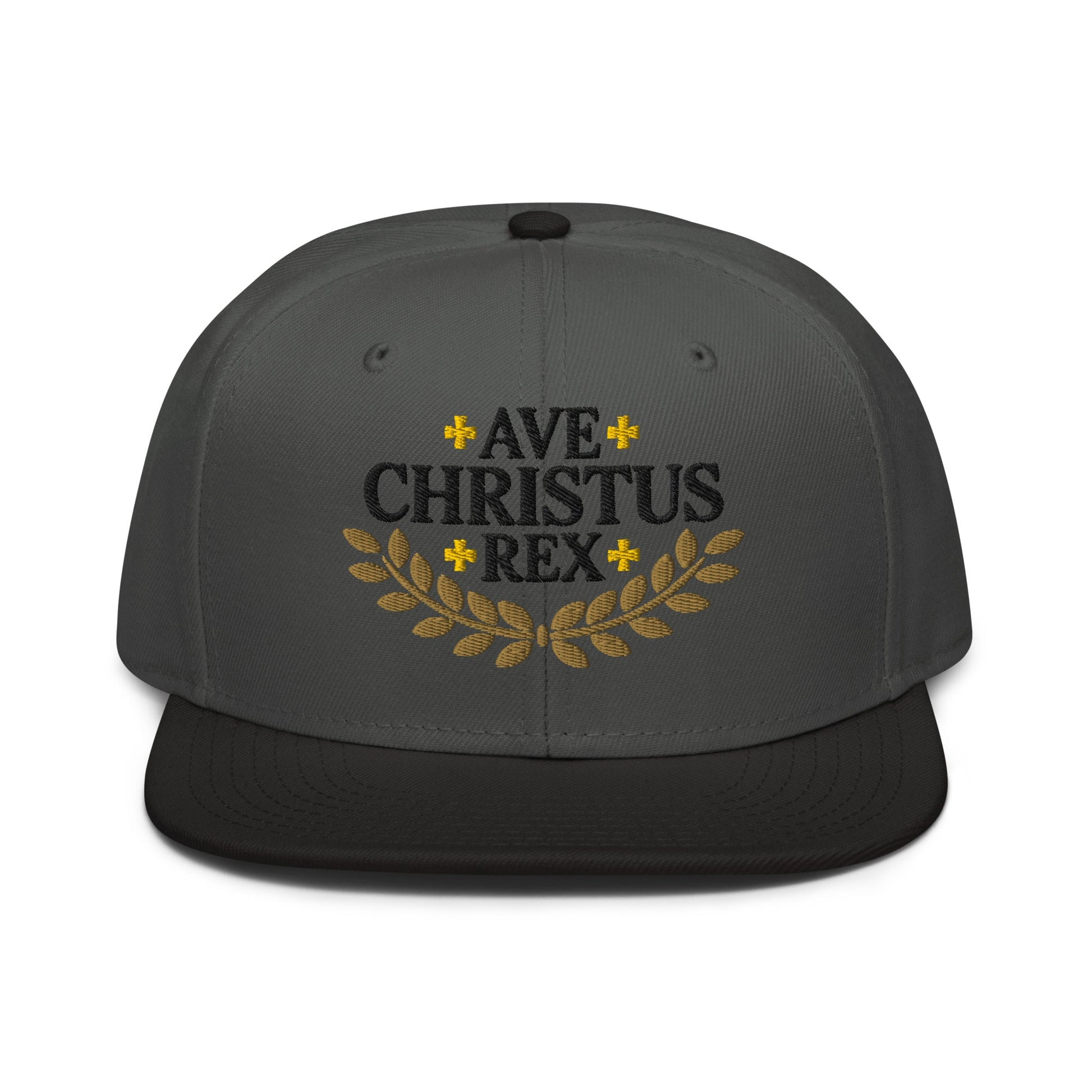 Ave Christus Rex "Hail Christ the King" Gold Wreath Flat Embroidered Snapback - Inken Image