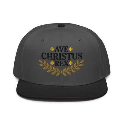 Ave Christus Rex "Hail Christ the King" Gold Wreath Flat Embroidered Snapback - Inken Image