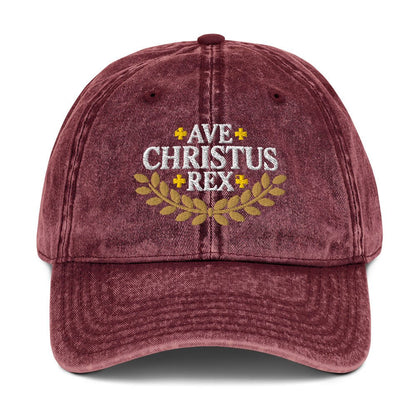 Ave Christus Rex "Hail Christ the King" Gold Wreath Flat Embroidered Vintage Cotton Twill Cap - Inken Image