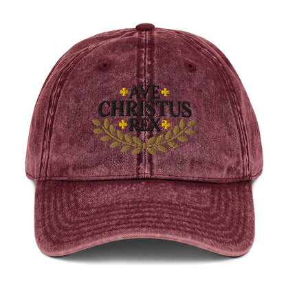 Ave Christus Rex "Hail Christ the King" Gold Wreath Flat Embroidered Vintage Cotton Twill Cap - Inken Image