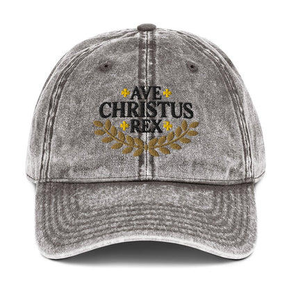 Ave Christus Rex "Hail Christ the King" Gold Wreath Flat Embroidered Vintage Cotton Twill Cap - Inken Image