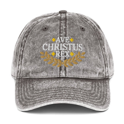 Ave Christus Rex "Hail Christ the King" Gold Wreath Flat Embroidered Vintage Cotton Twill Cap - Inken Image