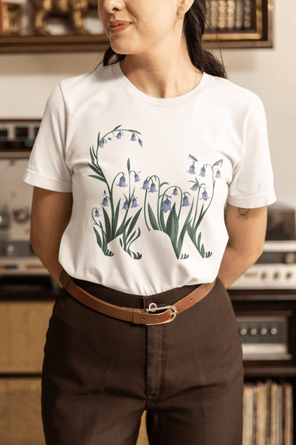 Bluebell Cat Silhouette Botanical T-Shirt - Inken Image